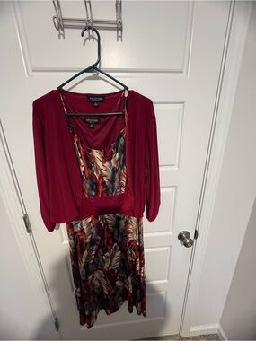 Perceptions Burgundy Floral Midi Dress with Shrug